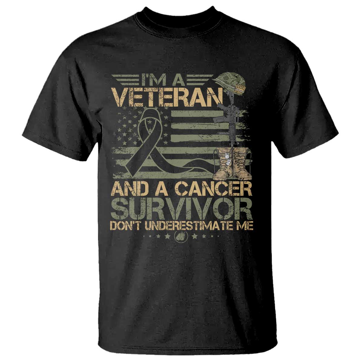 I Am A Veteran And A Cancer Survivor T Shirt - Don't Underestimate Me Vintage Camo American Flag TS11 Black Print Your Wear