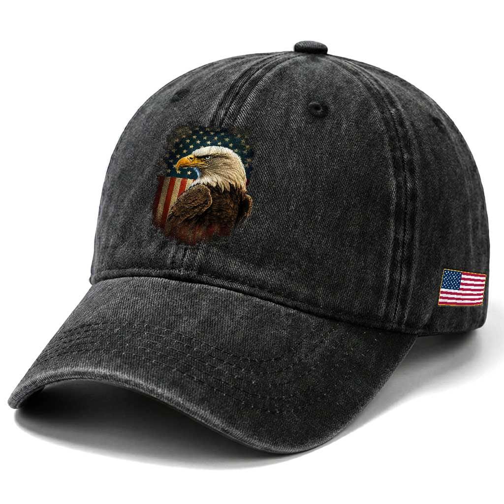 Funny American Flag Bald Eagle Patriotic 4th of July Washed Cotton Baseball Cap TS11 Print Your Wear