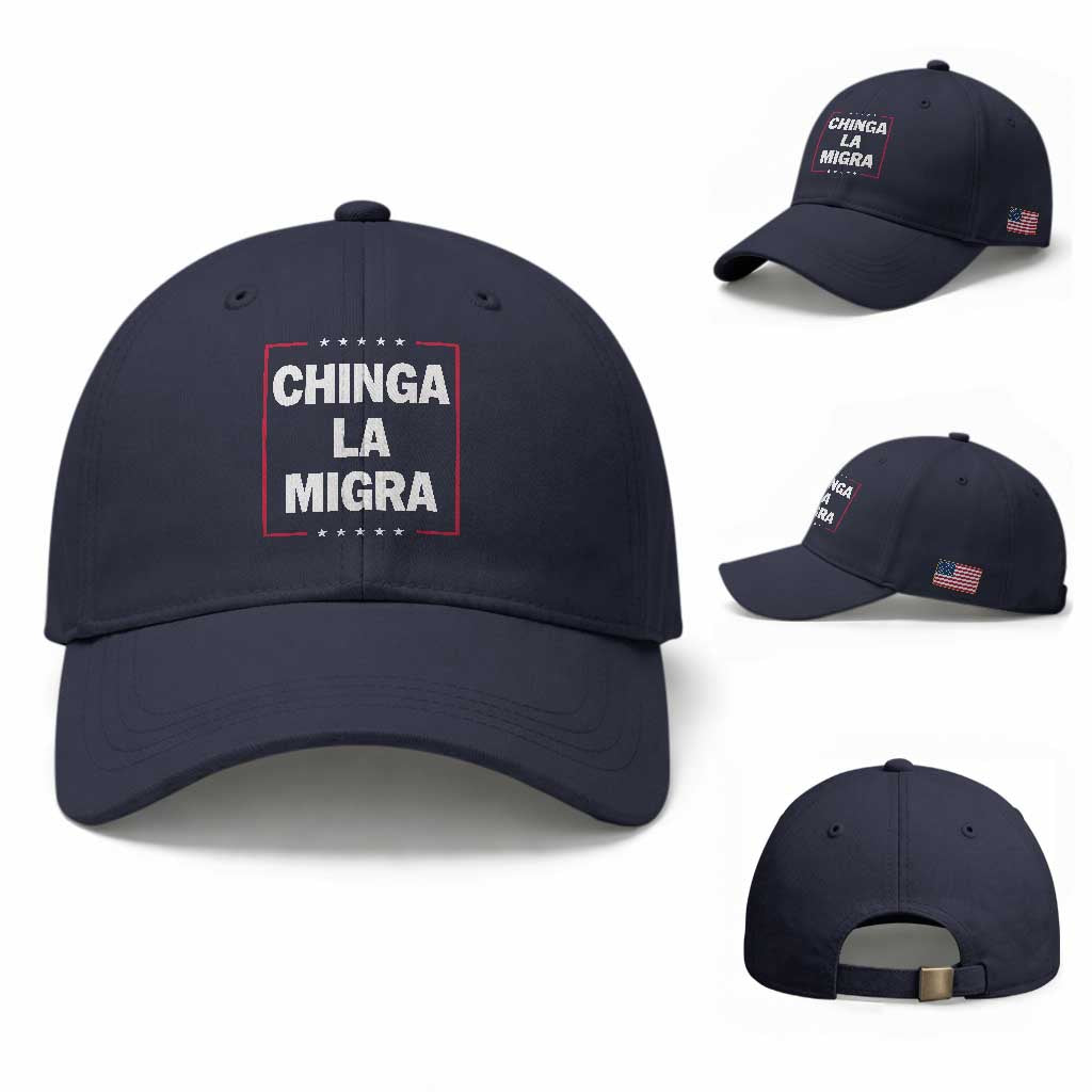 Funny Chinga La Migra Baseball Cap Star Stripes TS11 Baseball Cap Universal Fit Navy Print Your Wear