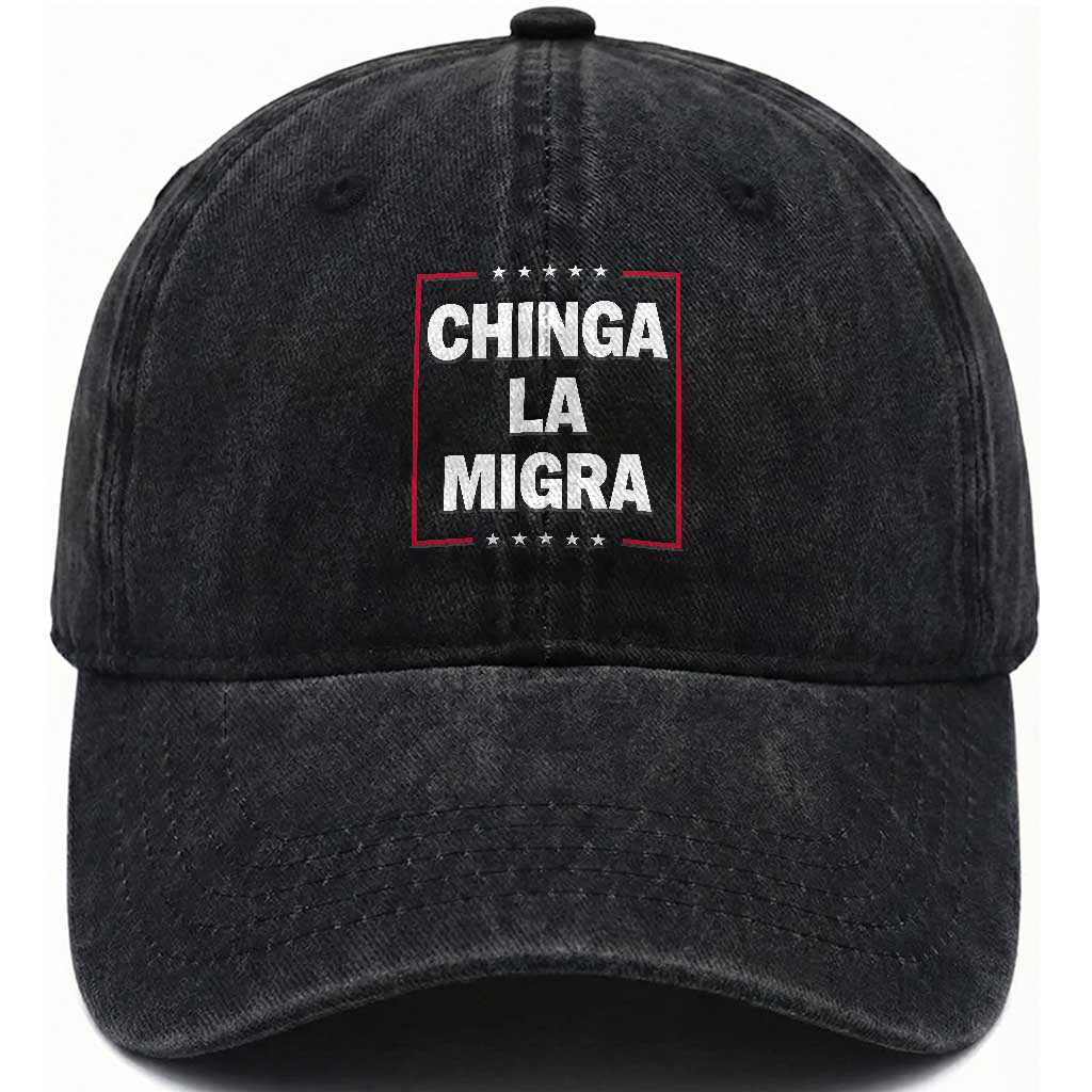 Funny Chinga La Migra Washed Cotton Baseball Cap Star Stripes TS11 Print Your Wear