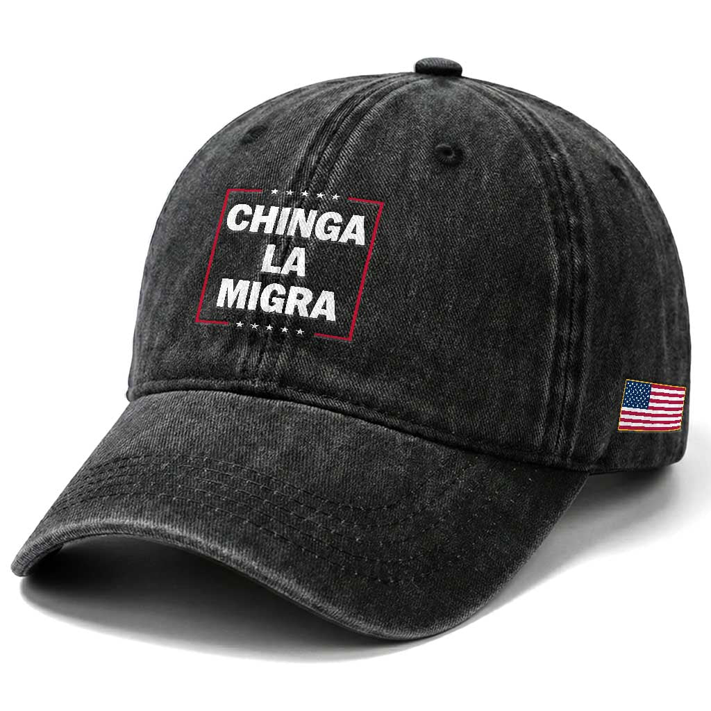 Funny Chinga La Migra Washed Cotton Baseball Cap Star Stripes TS11 Print Your Wear