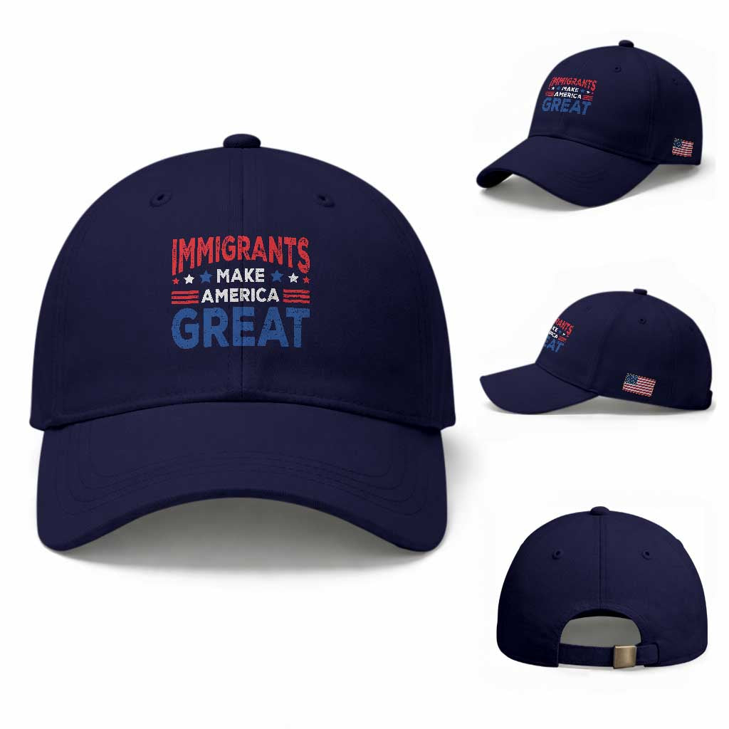 Funny Immigrants Make America Great Baseball Cap Stars Stripes TS11 Baseball Cap Universal Fit Dark Blue Print Your Wear