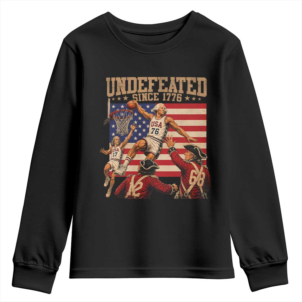 4th of July Basketball Undefeated Since 1776 Youth Sweatshirt Funny Founding Fathers TS11 Black Print Your Wear