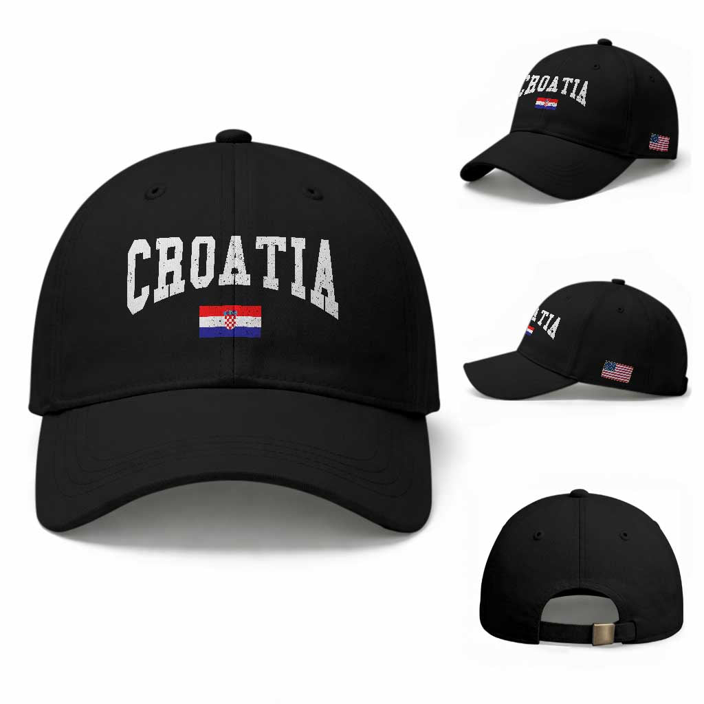 Croatia Hrvatska Flag Zagreb Croatian Jersey Retro Baseball Cap TS11 Baseball Cap Universal Fit Black Print Your Wear