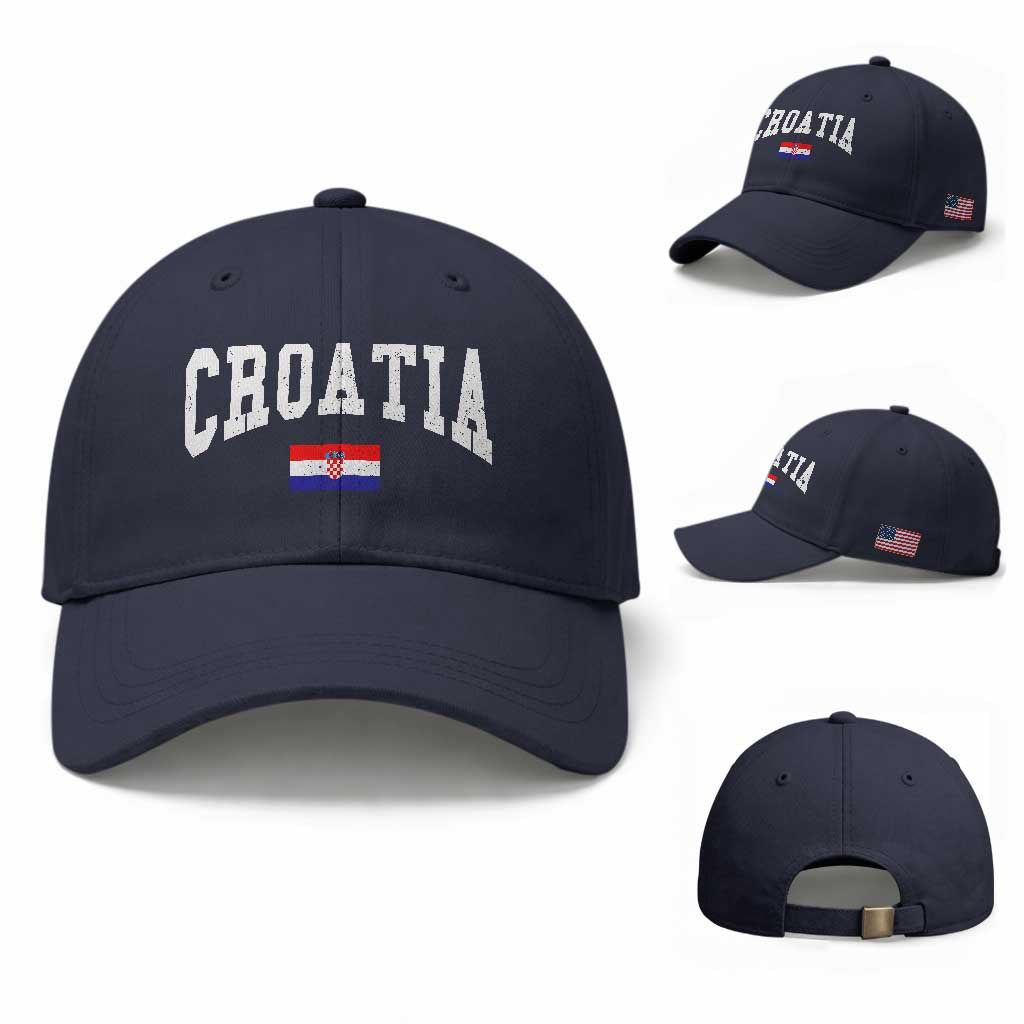 Croatia Hrvatska Flag Zagreb Croatian Jersey Retro Baseball Cap TS11 Baseball Cap Universal Fit Navy Print Your Wear