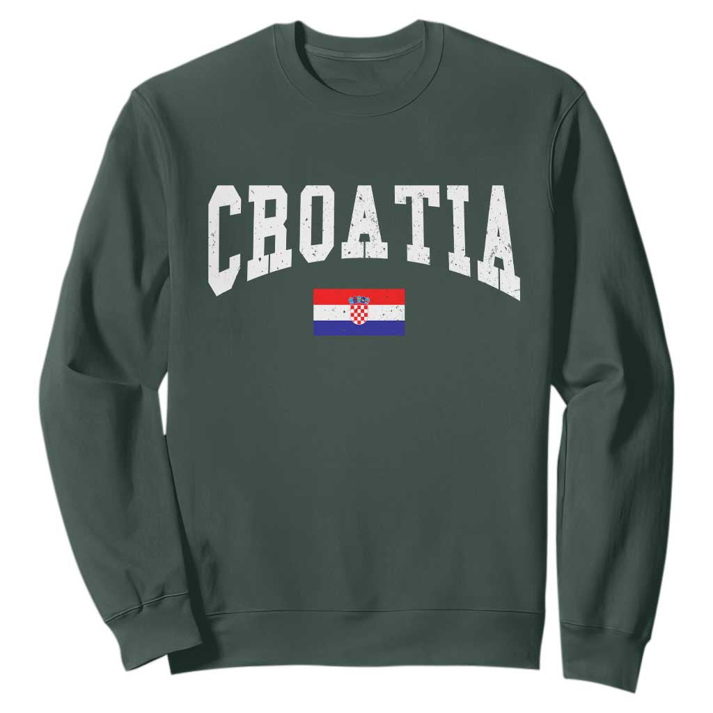 Croatia Hrvatska Flag Zagreb Croatian Jersey Retro Sweatshirt TS11 Dark Forest Green Print Your Wear