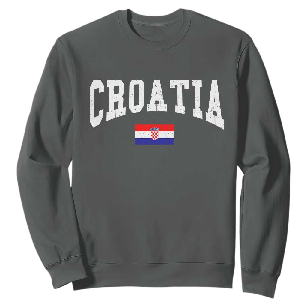 Croatia Hrvatska Flag Zagreb Croatian Jersey Retro Sweatshirt TS11 Dark Heather Print Your Wear