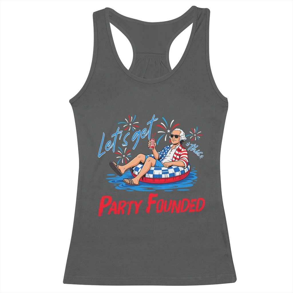 George Washington 4th of July Pool Party Racerback Tank Top Let's Get This Party Founded TS11 Dark Heather Print Your Wear