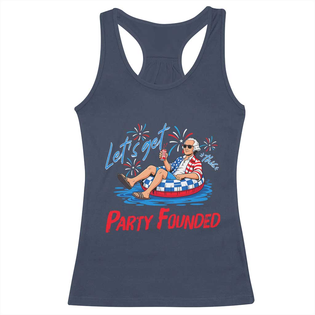 George Washington 4th of July Pool Party Racerback Tank Top Let's Get This Party Founded TS11 Navy Print Your Wear