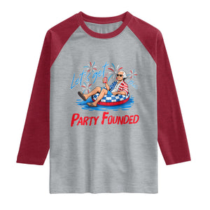 George Washington 4th of July Pool Party Raglan Shirt Let's Get This Party Founded TS11 Heather Gray Heather Red Print Your Wear