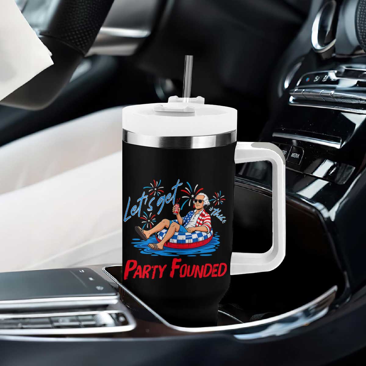 George Washington 4th of July Pool Party Tumbler With Handle Let's Get This Party Founded TS11 Print Your Wear