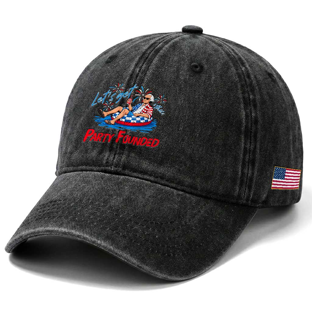 George Washington 4th of July Pool Party Washed Cotton Baseball Cap Let's Get This Party Founded TS11 Print Your Wear