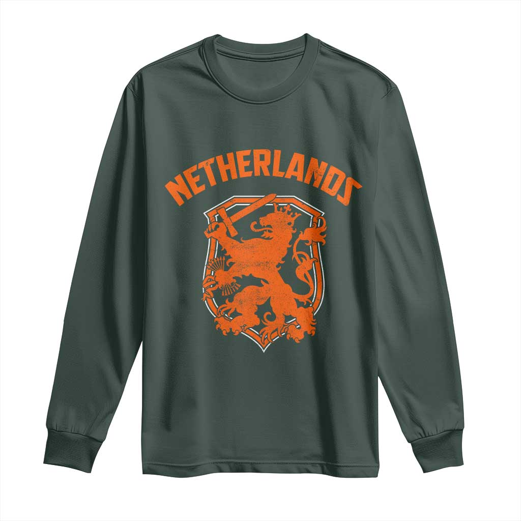 Netherlands Dutch Republic Lion Vintage Holland Crest Long Sleeve Shirt TS11 Dark Forest Green Print Your Wear