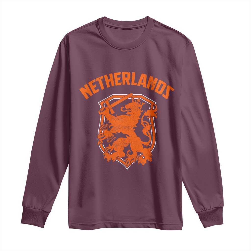 Netherlands Dutch Republic Lion Vintage Holland Crest Long Sleeve Shirt TS11 Maroon Print Your Wear