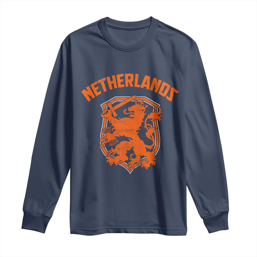 Netherlands Dutch Republic Lion Vintage Holland Crest Long Sleeve Shirt TS11 Navy Print Your Wear