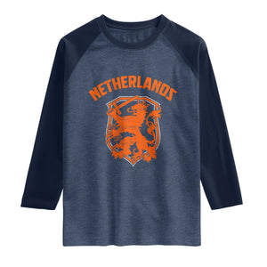 Netherlands Dutch Republic Lion Vintage Holland Crest Raglan Shirt TS11 Heather Denim Navy Print Your Wear