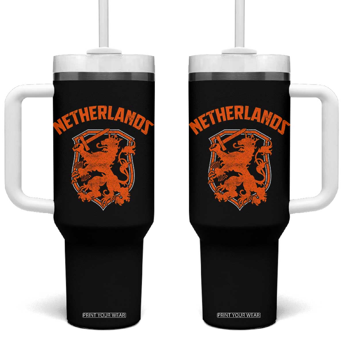 Netherlands Dutch Republic Lion Vintage Holland Crest Tumbler With Handle TS11 One Size: 40 oz Black Print Your Wear