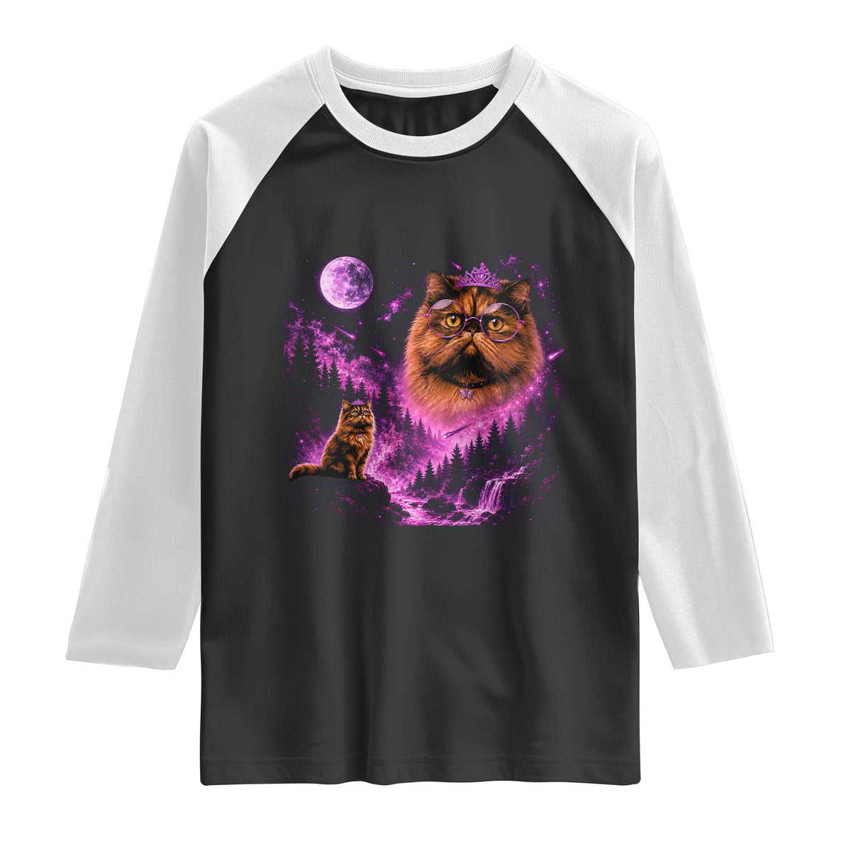 Princess Cat Howling To The Moon Vintage 90s Nature Raglan Shirt TS11 Black White Print Your Wear