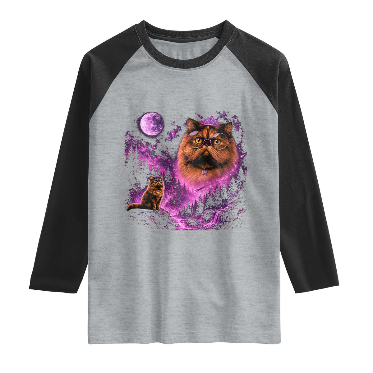 Princess Cat Howling To The Moon Vintage 90s Nature Raglan Shirt TS11 Heather Gray Black Print Your Wear