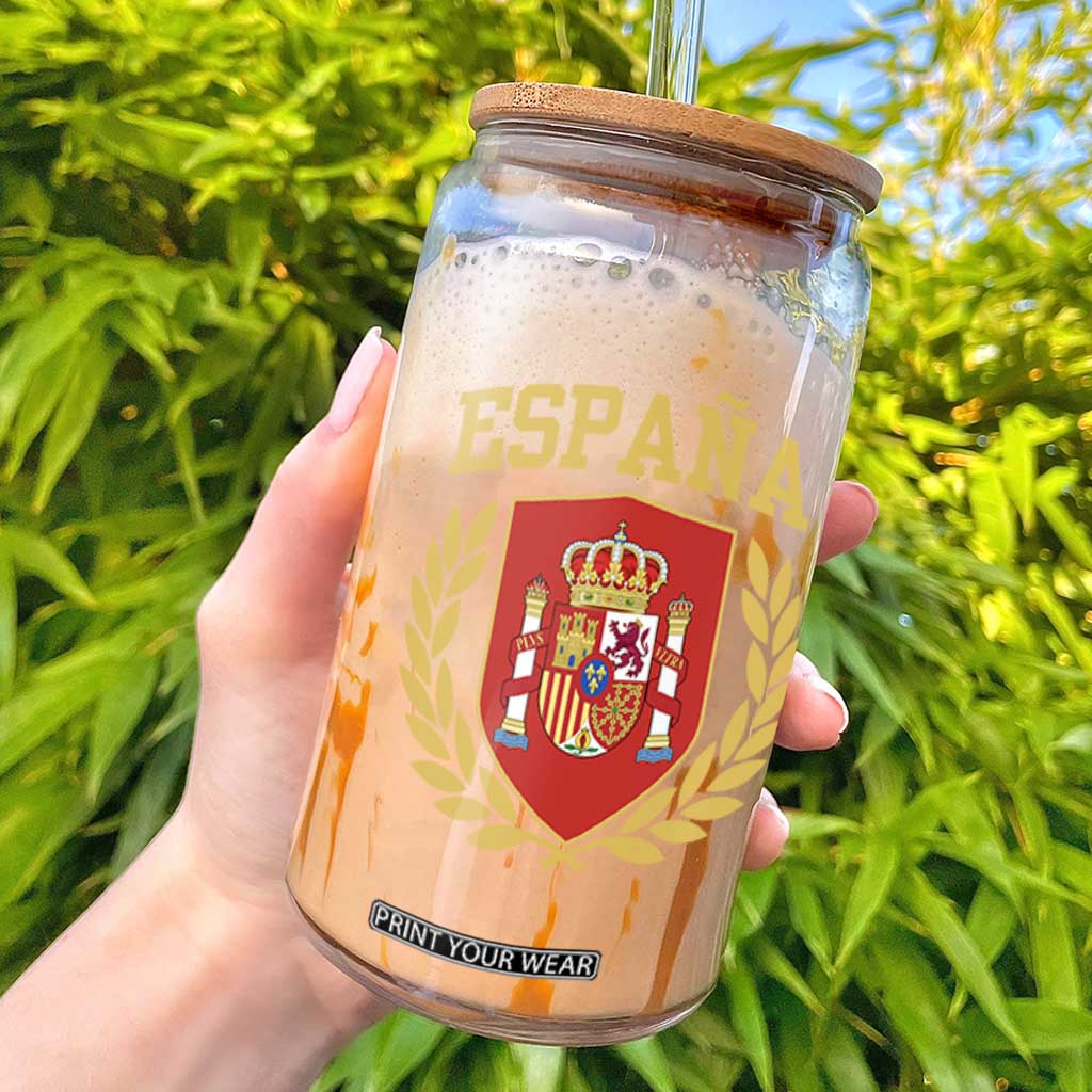 Espana Escudo Retro Spain Coat of Arms Español Glass Can TS11 Black Print Your Wear