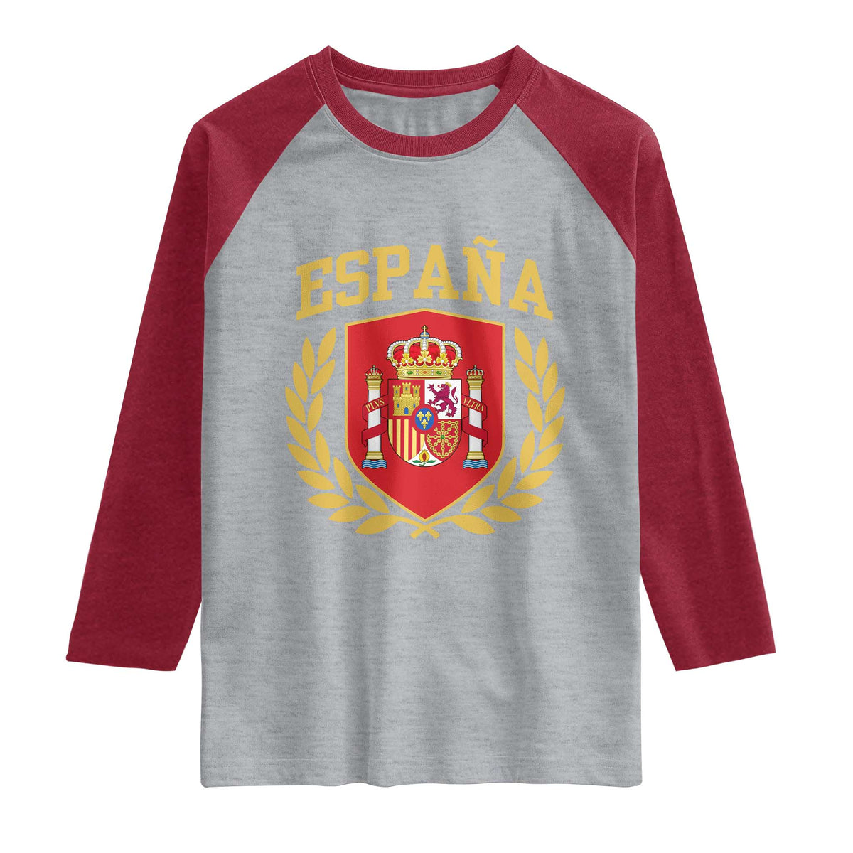 Espana Escudo Retro Spain Coat of Arms Español Raglan Shirt TS11 Heather Gray Heather Red Print Your Wear