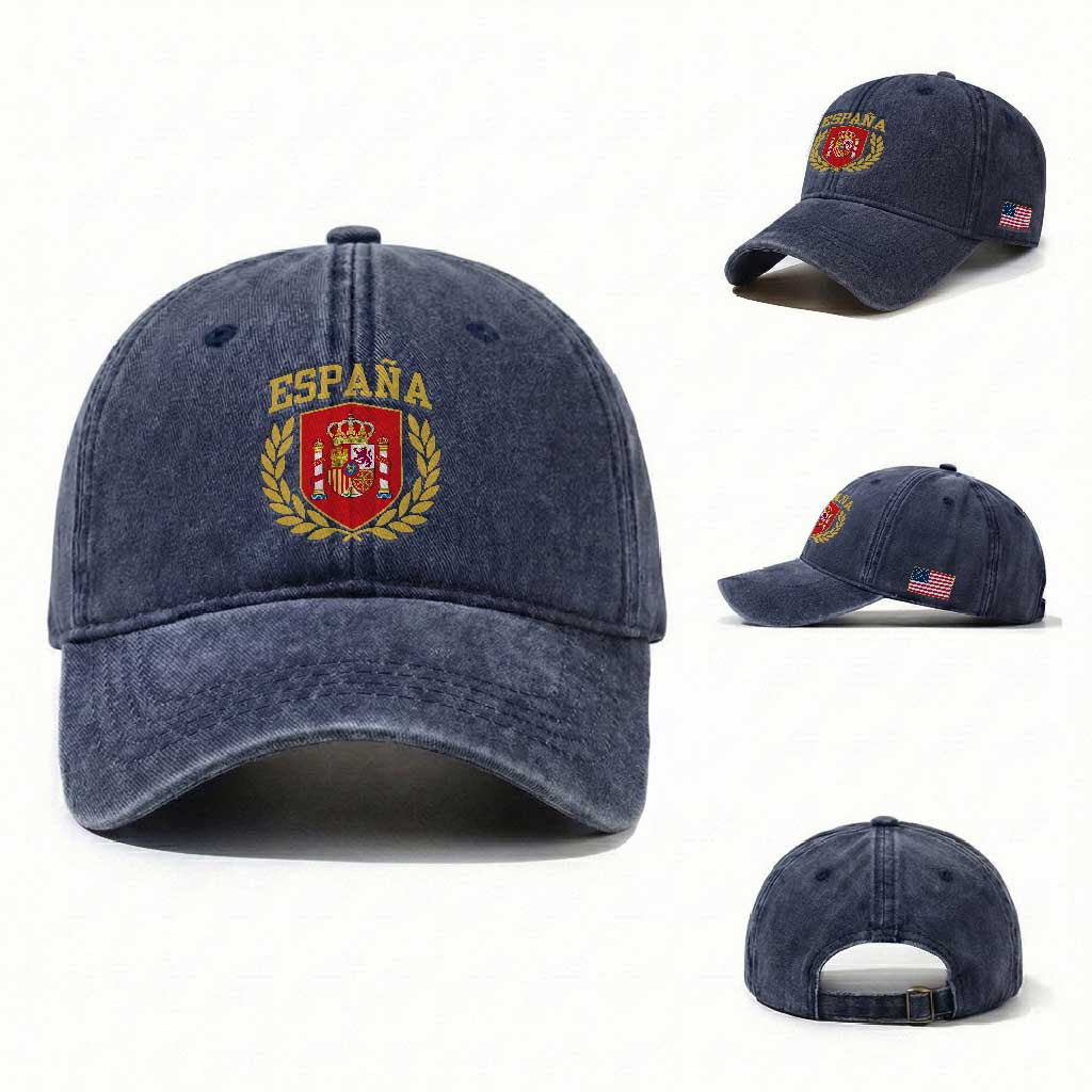 Espana Escudo Retro Spain Coat of Arms Español Washed Cotton Baseball Cap TS11 Washed Cap Universal Fit Navy Print Your Wear