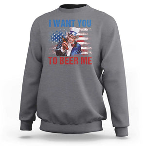 Funny Uncle Sam Sweatshirt I Want You To Beer Me American Flag TS11 Charcoal Print Your Wear