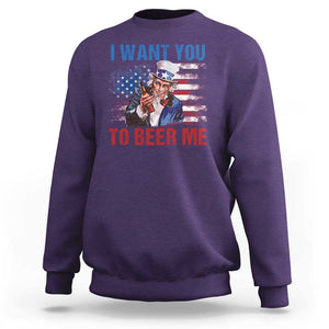 Funny Uncle Sam Sweatshirt I Want You To Beer Me American Flag TS11 Purple Print Your Wear