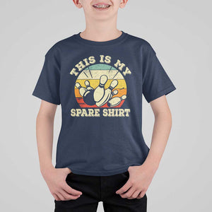 Funny Bowling T Shirt For Kid This Is My Spare Shirt Retro Ball Pins Strike Spilt TS11 Navy Print Your Wear