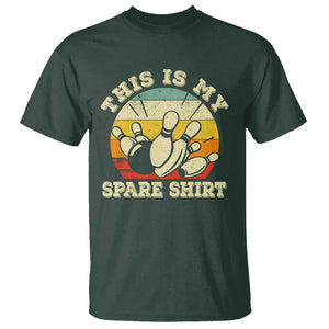 Funny Bowling T Shirt This Is My Spare Shirt Retro Ball Pins Strike Spilt TS11 Dark Forest Green Print Your Wear