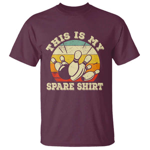 Funny Bowling T Shirt This Is My Spare Shirt Retro Ball Pins Strike Spilt TS11 Maroon Print Your Wear