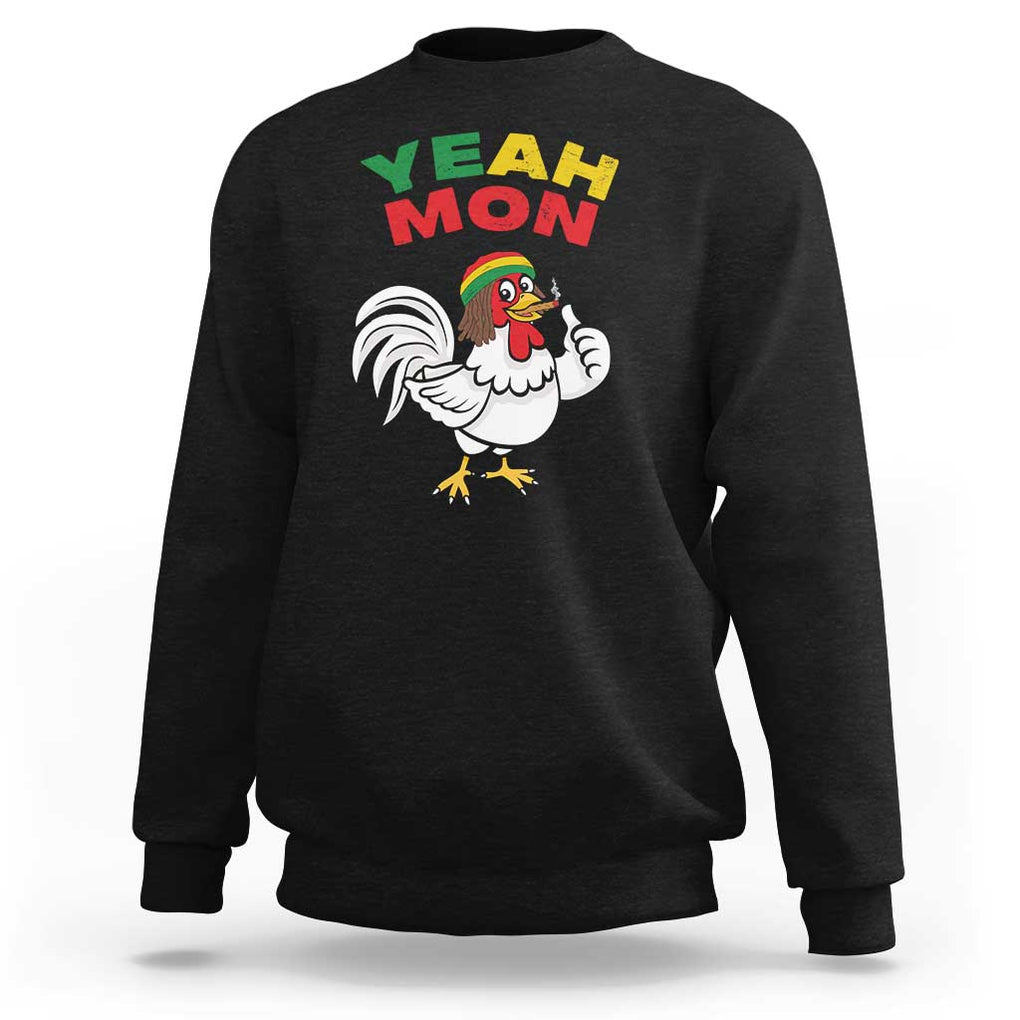 Jamaica Chicken Sweatshirt Yeah Mon Jamaican Rastacap TS11 Black Print Your Wear