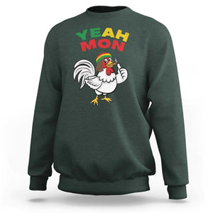 Jamaica Chicken Sweatshirt Yeah Mon Jamaican Rastacap TS11 Dark Forest Green Print Your Wear