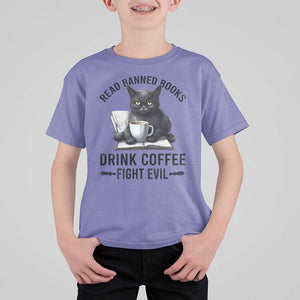 Funny Reading Cat T Shirt For Kid Read Banned Books Drink Coffee Fight Evil BookWorm TS11 Violet Print Your Wear