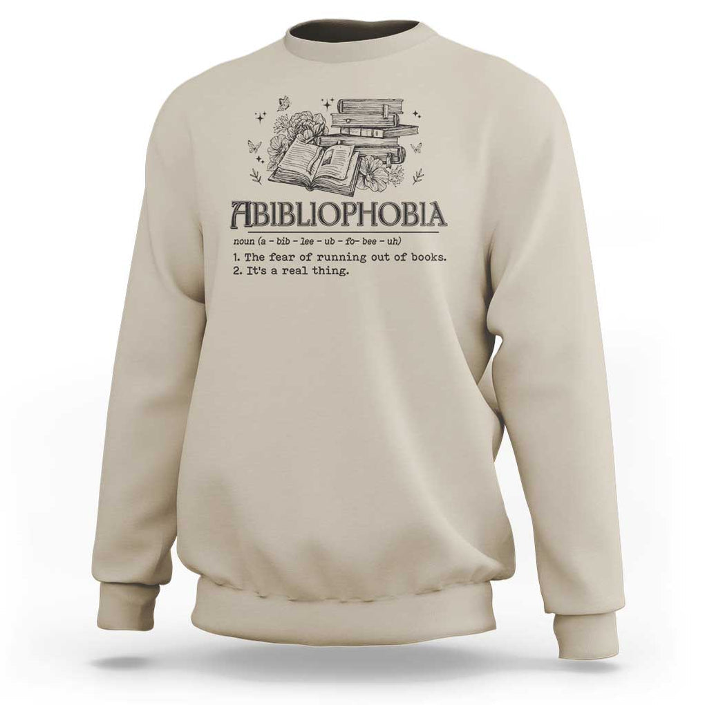 Funny Reading Sweatshirt Abibliophobia Bookworm Reader Butterfly Flower TS11 Sand Print Your Wear