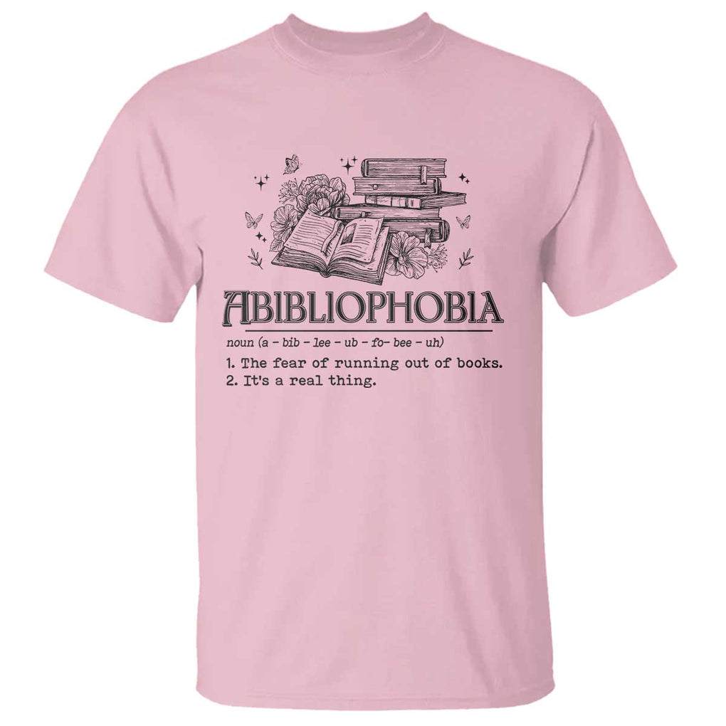 Funny Reading T Shirt Abibliophobia Bookworm Reader Butterfly Flower TS11 Light Pink Print Your Wear