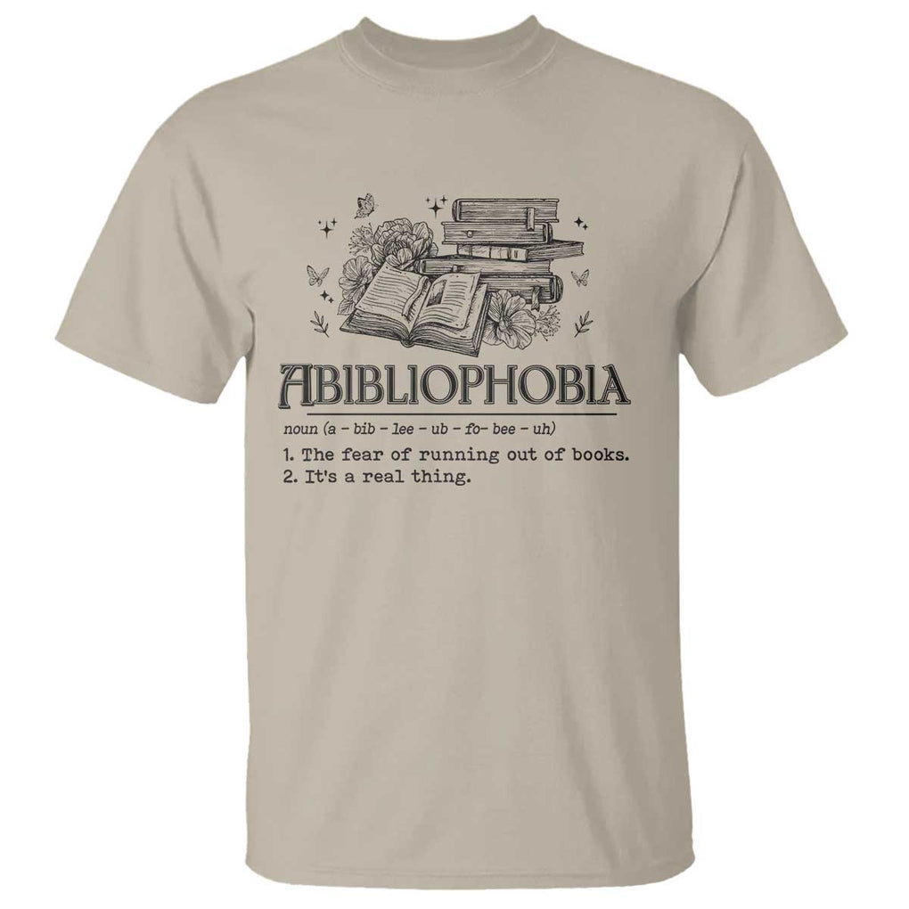 Funny Reading T Shirt Abibliophobia Bookworm Reader Butterfly Flower TS11 Sand Print Your Wear