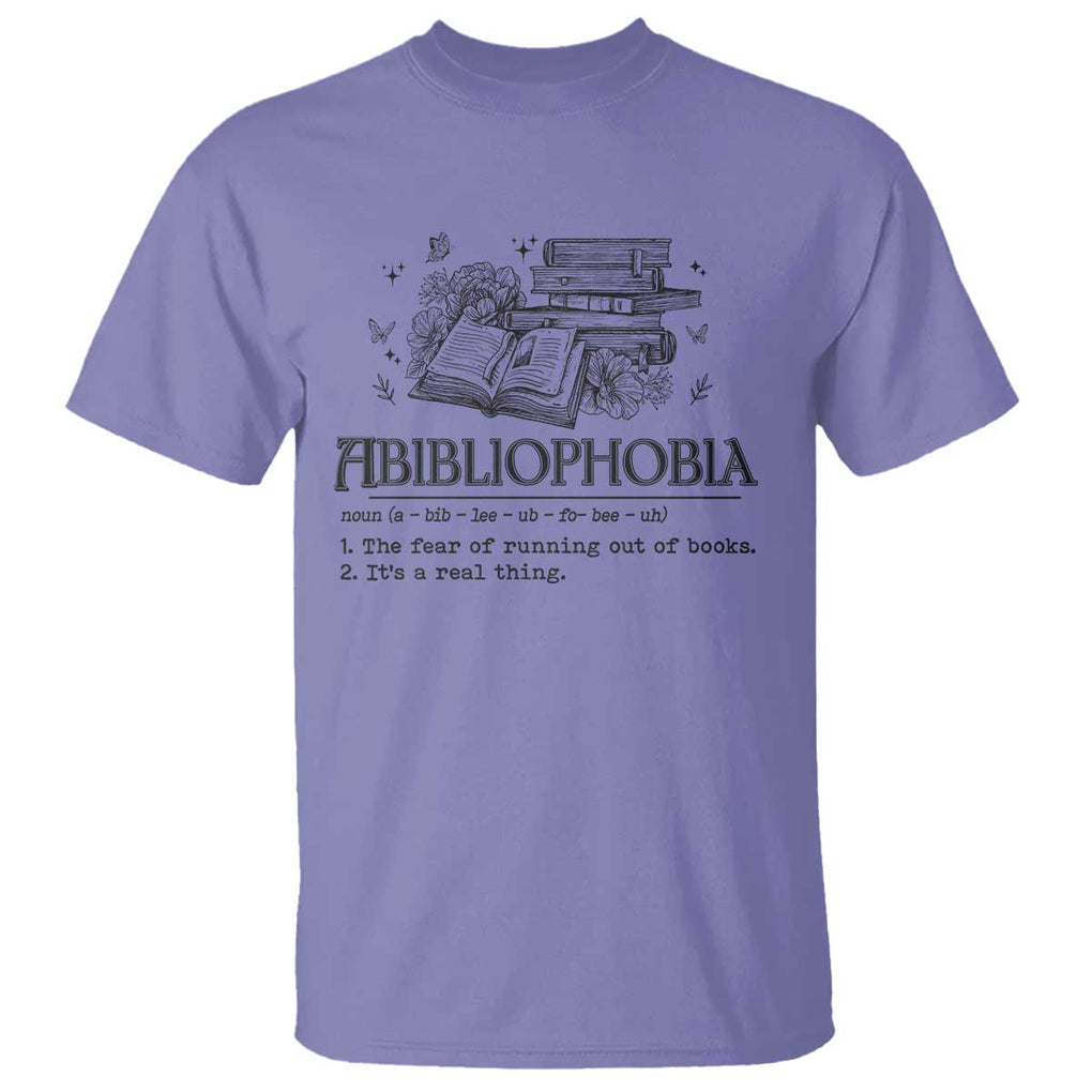Funny Reading T Shirt Abibliophobia Bookworm Reader Butterfly Flower TS11 Violet Print Your Wear