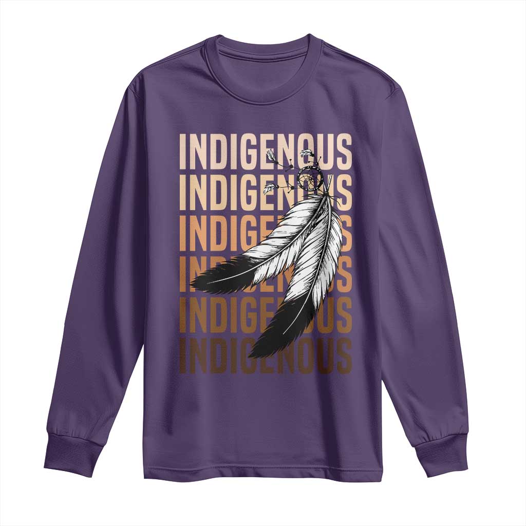 Indigenous Pride Long Sleeve Shirt Native American Heritage Feathers Dreamcatcher TS11 Purple Print Your Wear