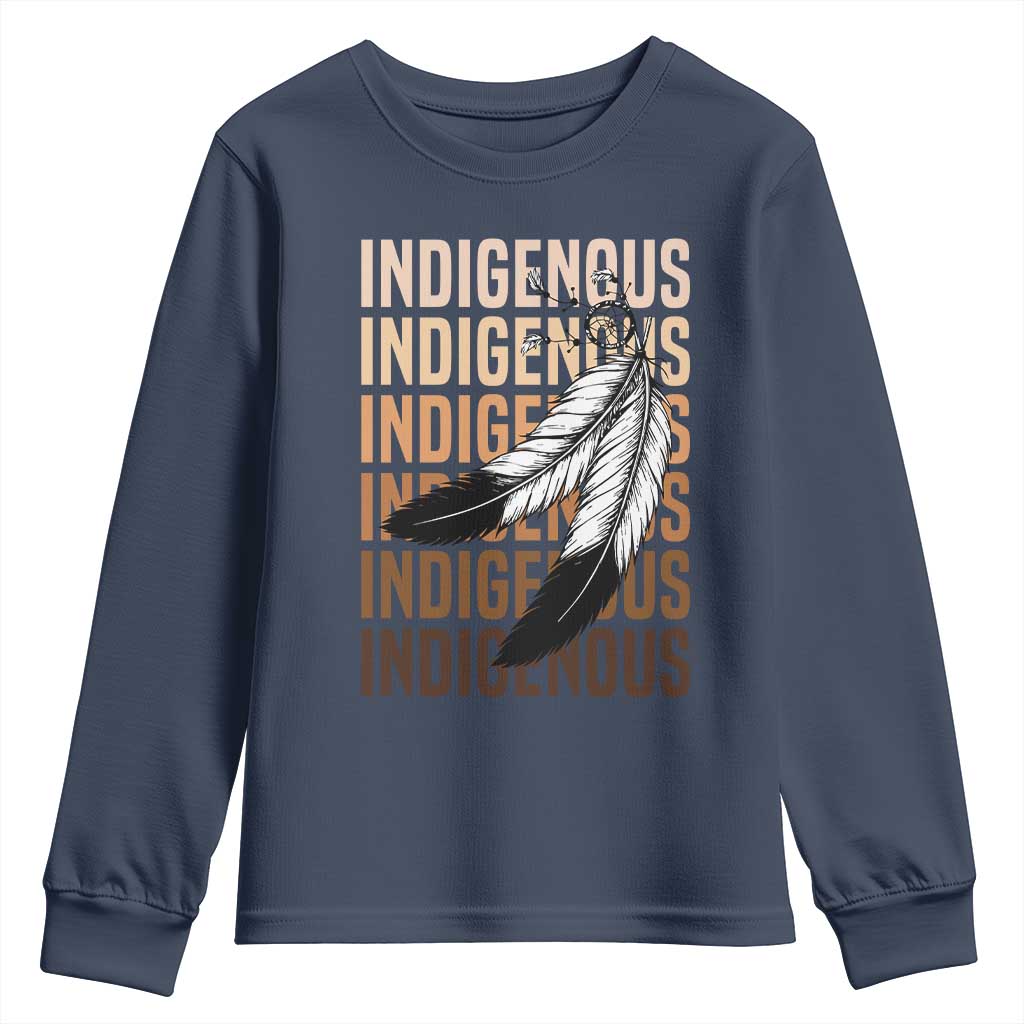 Indigenous Pride Youth Sweatshirt Native American Heritage Feathers Dreamcatcher TS11 Navy Print Your Wear