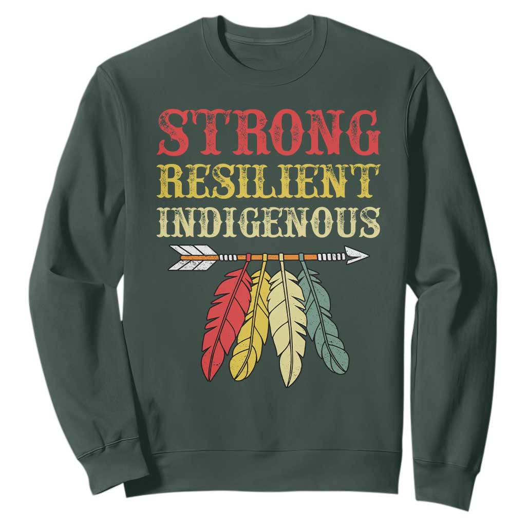 Native American Strong Resilient Indigenous Sweatshirt Retro Vintage Feathers TS11 Dark Forest Green Print Your Wear