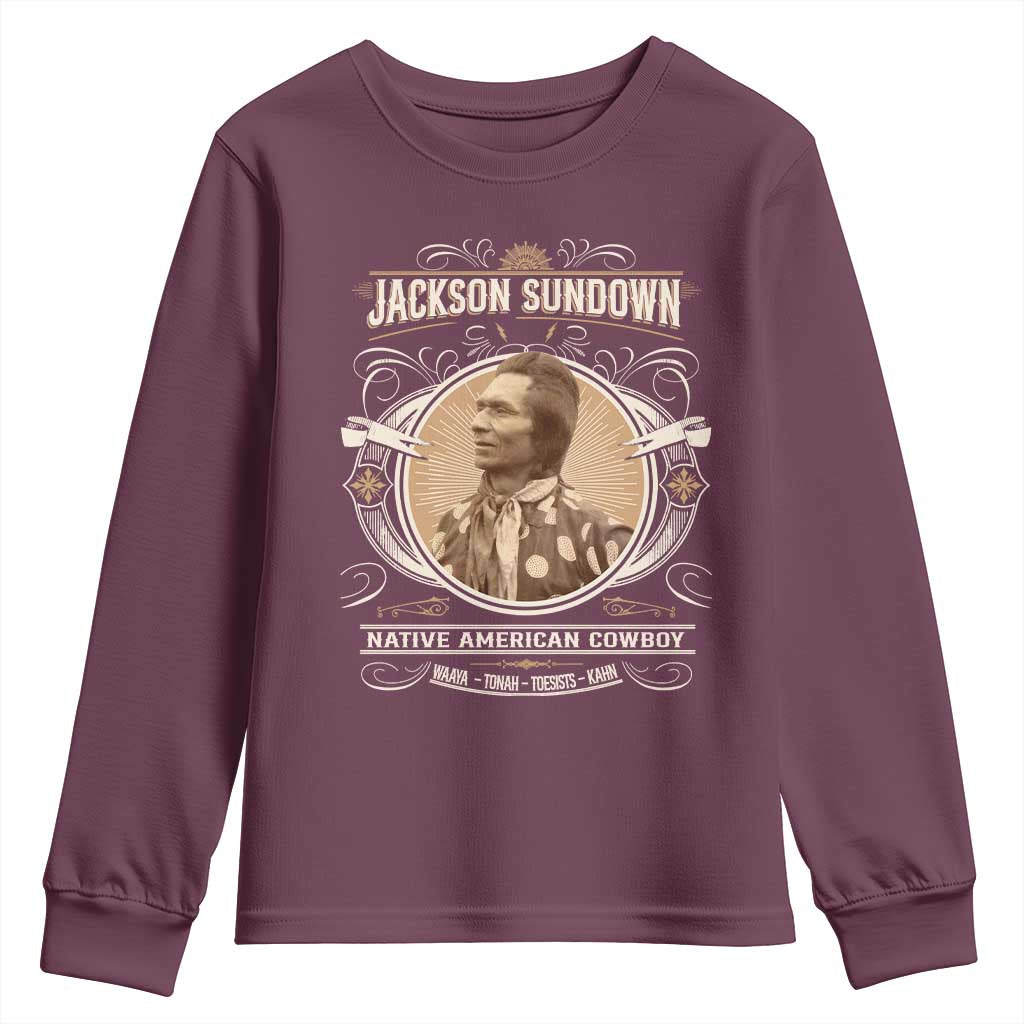 Jackson Sundown Youth Sweatshirt Native American Cowboy Western Country TS11 Maroon Print Your Wear