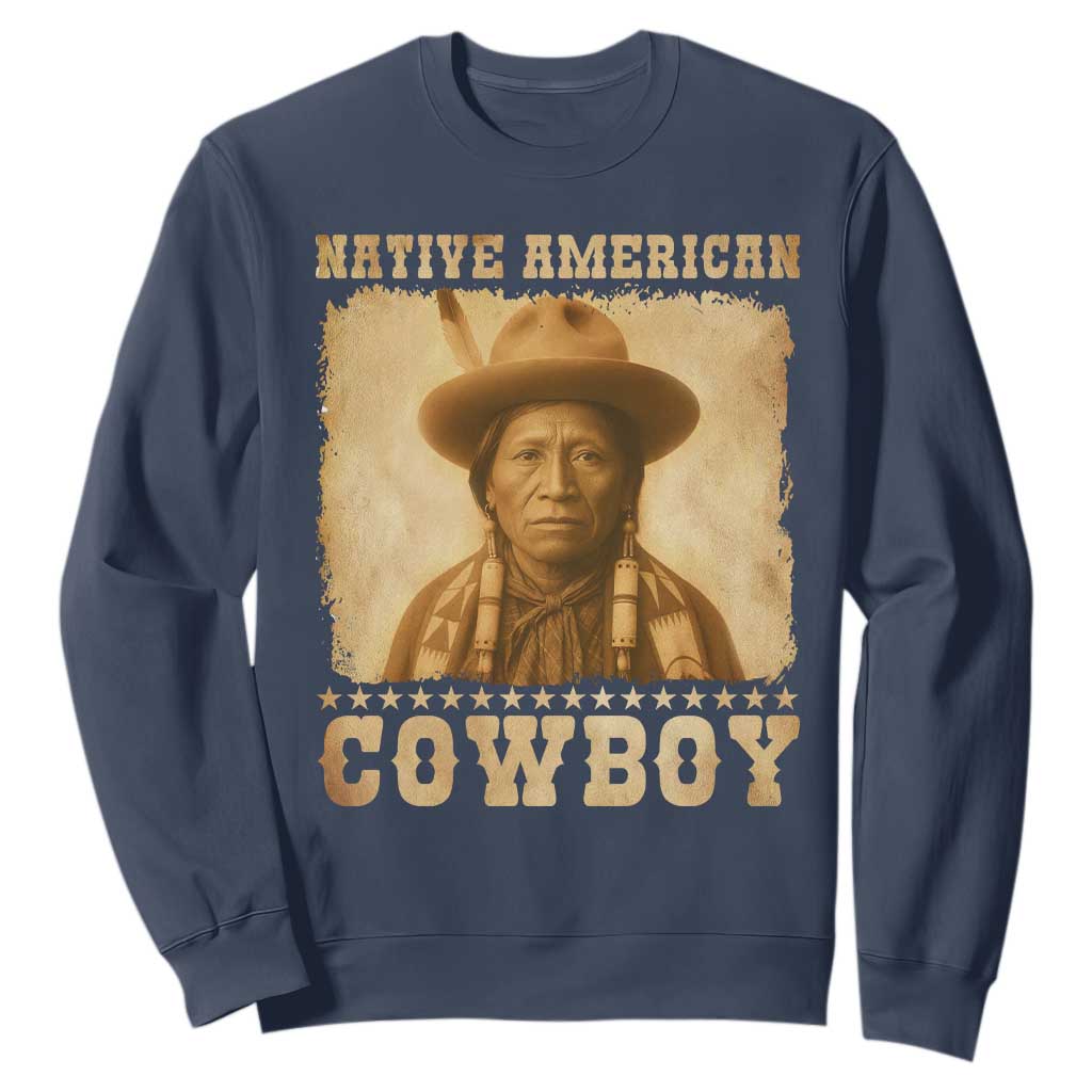 Native American Cowboy Sweatshirt Vintage Western Country Portrait TS11 Navy Print Your Wear