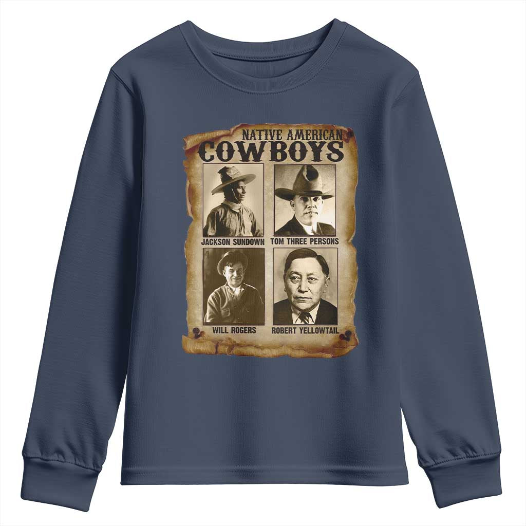 Native American Cowboy Legends Youth Sweatshirt Vintage Western Rodeo TS11 Navy Print Your Wear
