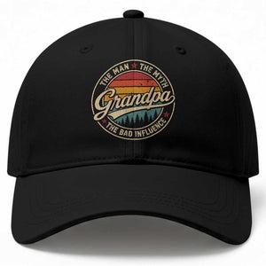 Grandpa The Man The Myth The Bad Influence Baseball Cap Retro Forest Father's Day TS11 Print Your Wear