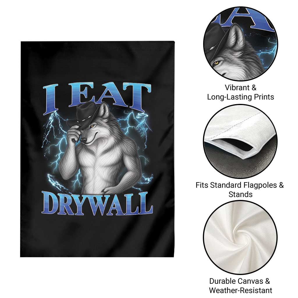 I Eat Drywall Funny Alpha Wolf Garden Flag Stupid Brainrot Meme Edging Werewolf Boootleg Graphic TS11 Print Your Wear