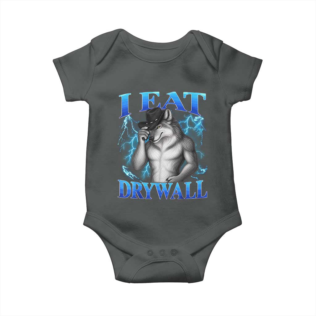I Eat Drywall Funny Alpha Wolf Baby Onesie Stupid Brainrot Meme Edging Werewolf Boootleg Graphic TS11 Dark Heather Print Your Wear