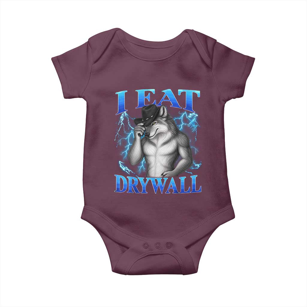 I Eat Drywall Funny Alpha Wolf Baby Onesie Stupid Brainrot Meme Edging Werewolf Boootleg Graphic TS11 Maroon Print Your Wear