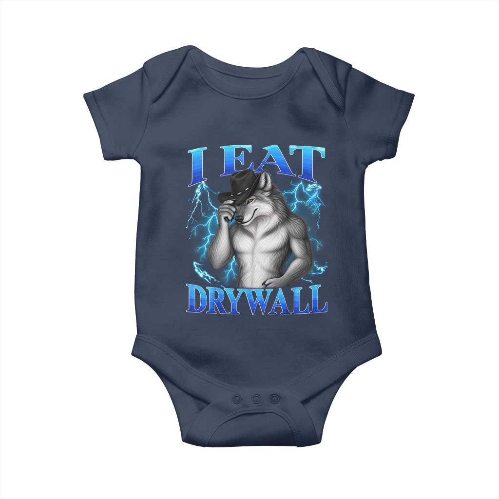 I Eat Drywall Funny Alpha Wolf Baby Onesie Stupid Brainrot Meme Edging Werewolf Boootleg Graphic TS11 Navy Print Your Wear