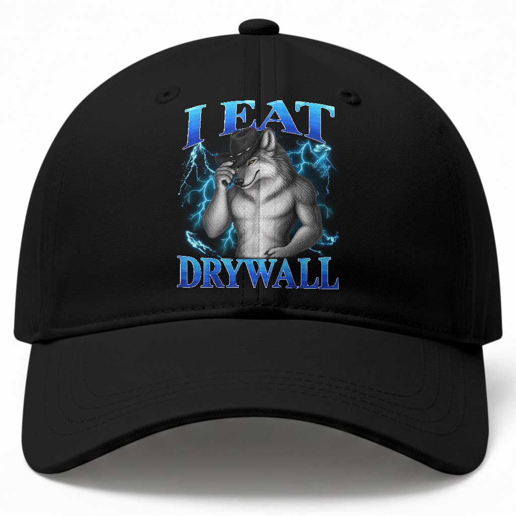 I Eat Drywall Funny Alpha Wolf Baseball Cap Stupid Brainrot Meme Edging Werewolf Boootleg Graphic TS11 Print Your Wear